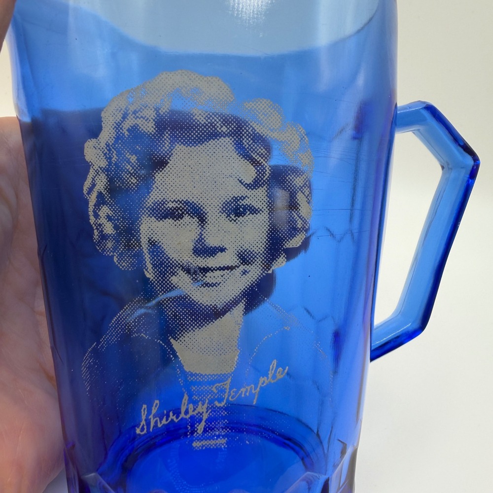 Vintage Shirley Temple Cobalt Blue Glass‎ Pitcher Honeycomb Hazel Atlas 1930s